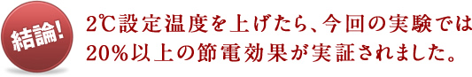 【結論！】2℃設定温度を上げたら、今回の実験では20％以上の節電効果が実証されました。